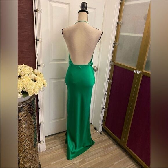 Amanda Uprichard Elegant Green Satin  100% silk Halter Dress, XS - Picture 14 of 16